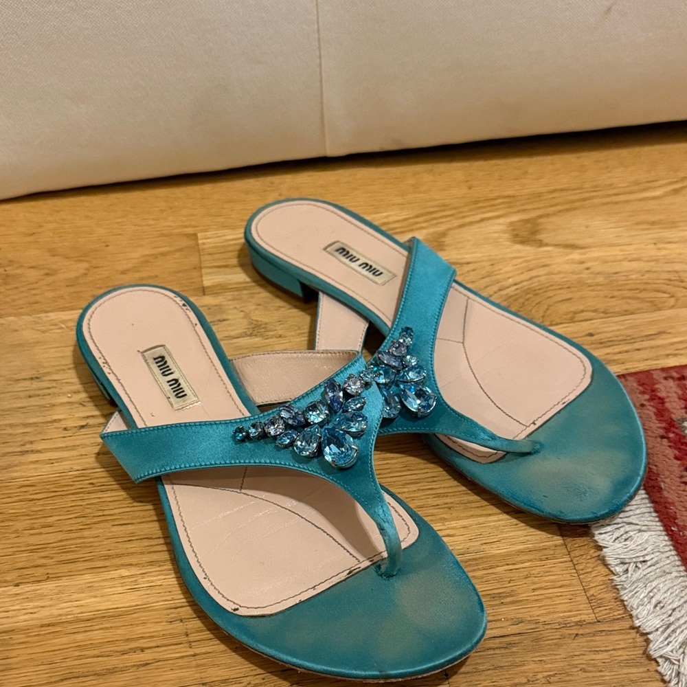 Miu Miu Turquoise Embellished Sandals